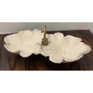 California Pottery Double Cabbage Leaf Handled Dish USA